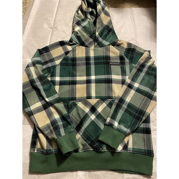 Tops - Spark Paws Unisex Adult's Soft Plaid Human Hoodie‎ Color Green Plaid Size XL